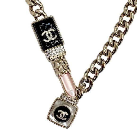 CHANEL Resin and Metal Strass Pearl Lipstick Necklace Pink Gold - Picture 13 of 16